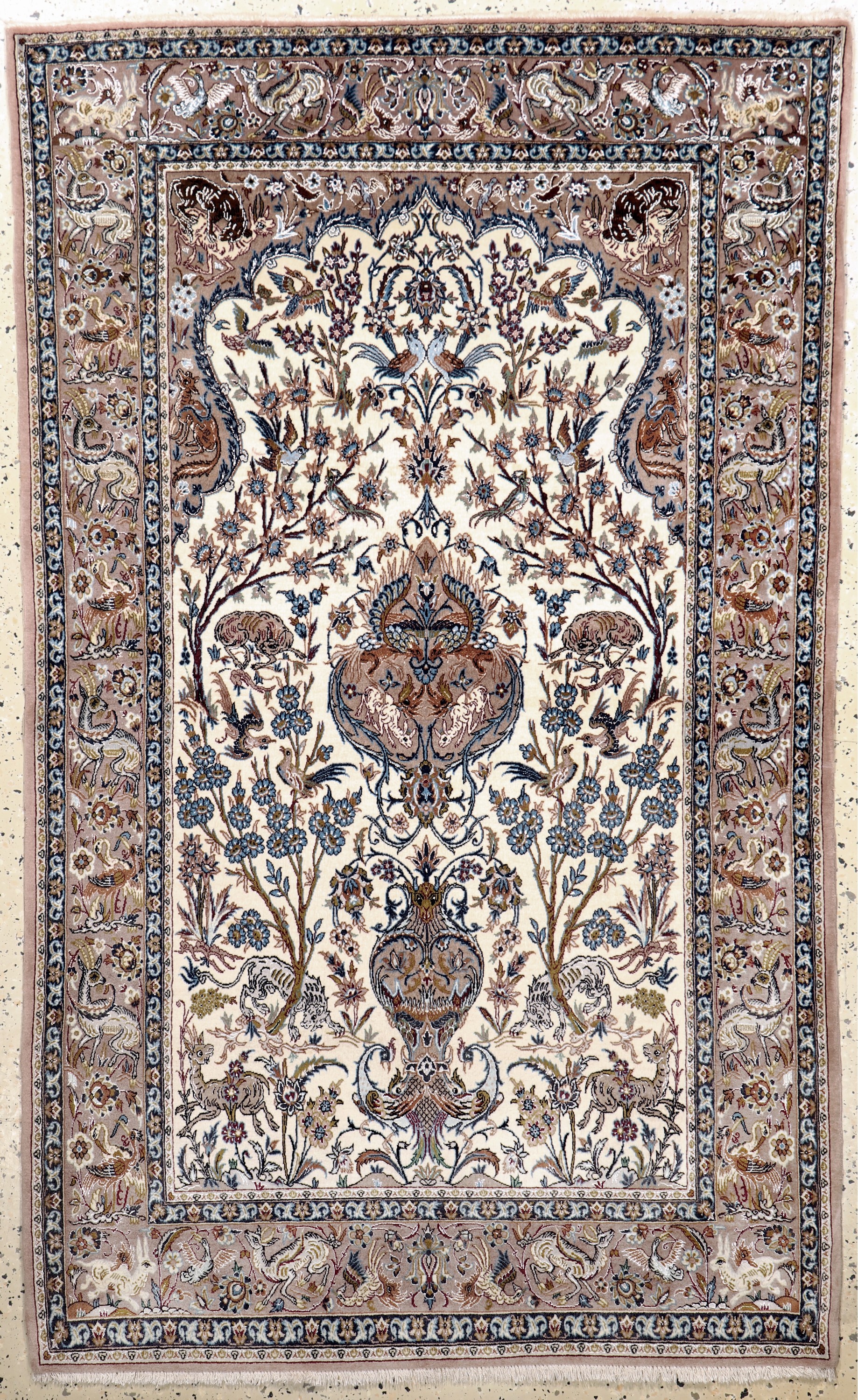 Esfahan fein, Persien, Ende 20.Jhd, Korkwolle mit und auf Seide, ca. 180 x 110 cm,gereinigt, EHZ: 2