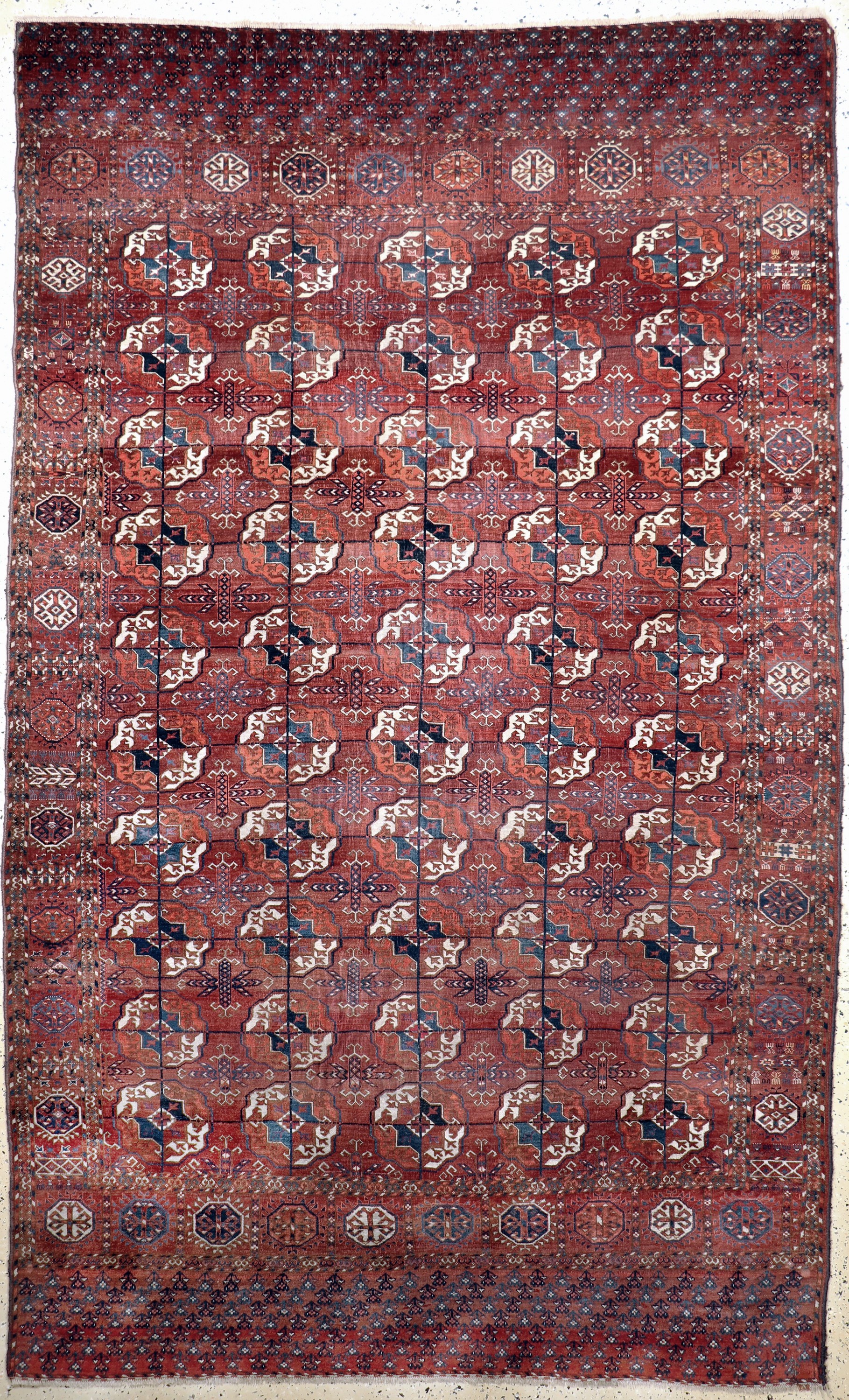 Tekke"Hauptteppich"antik, Turkmenistan, 19.Jhd, Wolle auf Wolle, ca. 323 x 198 cm, EHZ: (kleine Restaurierungen).