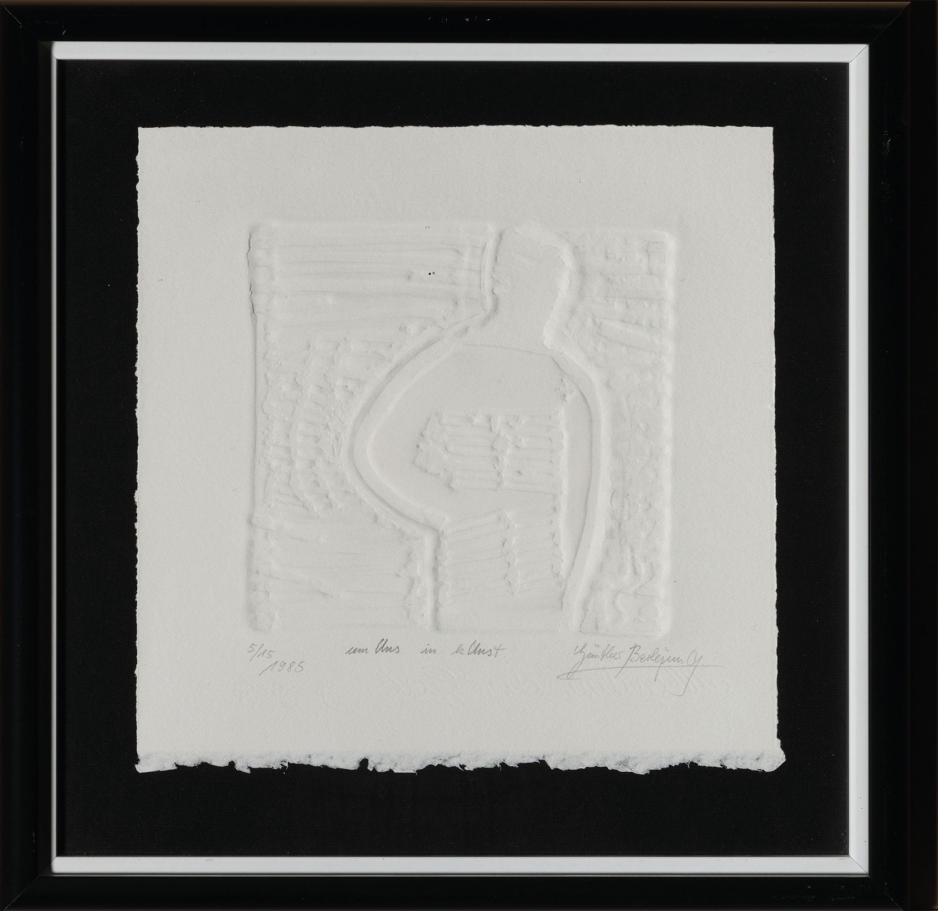 Detail k: Günther Berlejung, geb. 1949 Ludwigshafen, um uns in Kunst, Prägedruck auf Bütten, sign., dat. 1985, betitelt, num. 5/15, ca. 19x19cm, u.Gl., R. ...