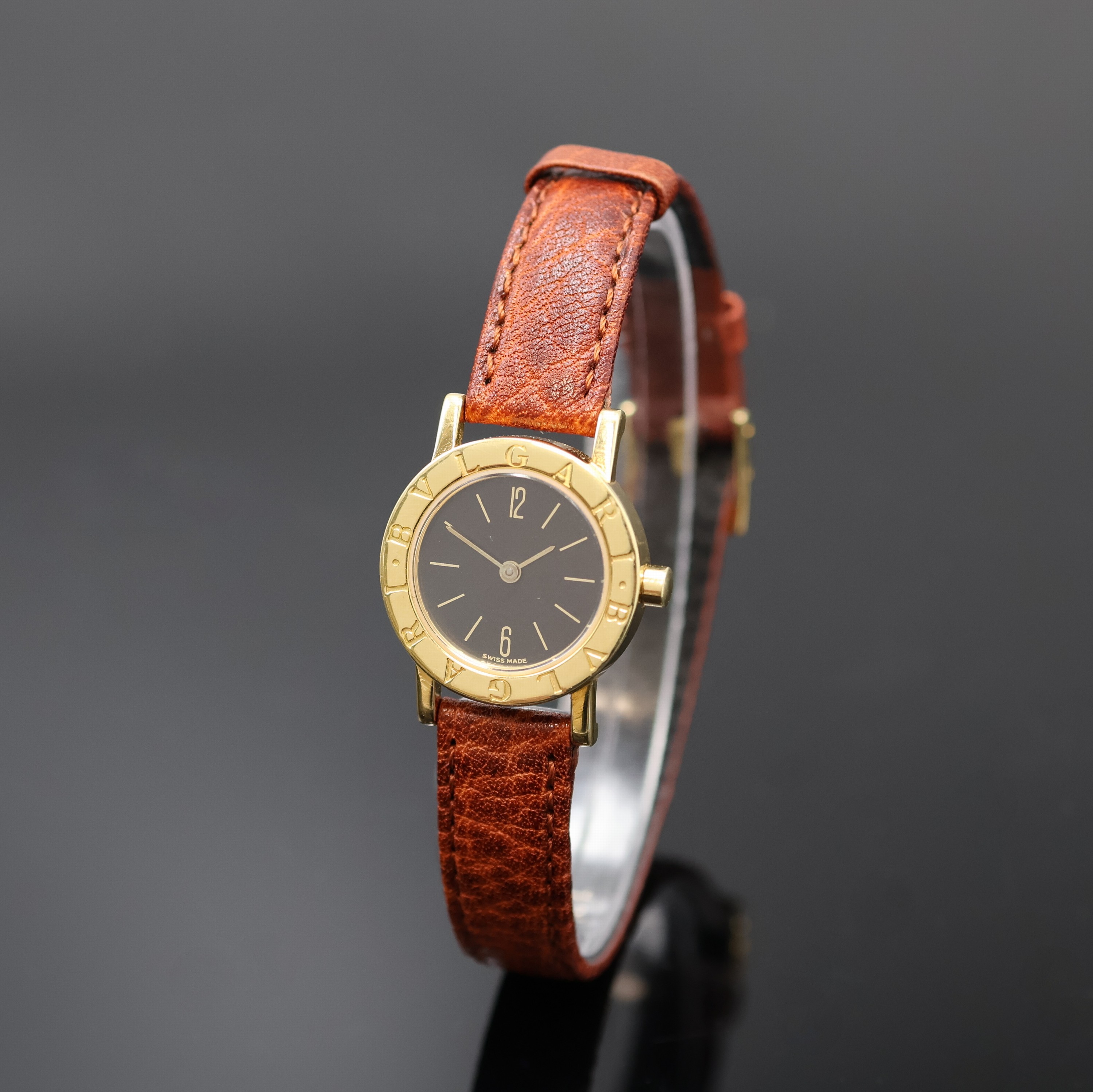 BULGARI Damenarmbanduhr Referenz BB 23 GL in GG 750/000, Schweiz um 1995, quarz, Boden aufgedr., neutr. Lederband m. orig. Dornschl. in GG 750/000, ...