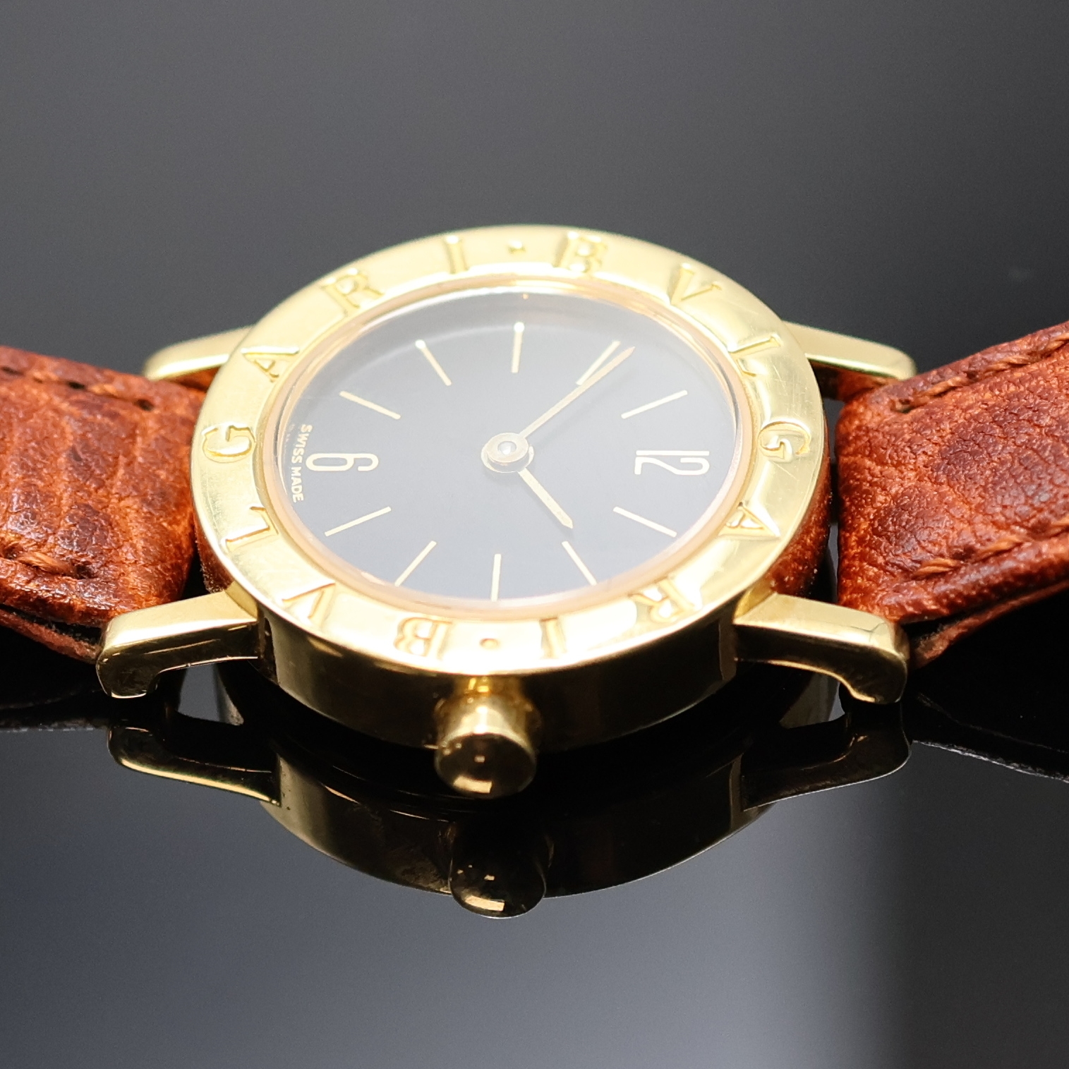 Detail c: BULGARI Damenarmbanduhr Referenz BB 23 GL in GG 750/000, Schweiz um 1995, quarz, Boden aufgedr., neutr. Lederband m. orig. Dornschl. in GG 750/000, ...