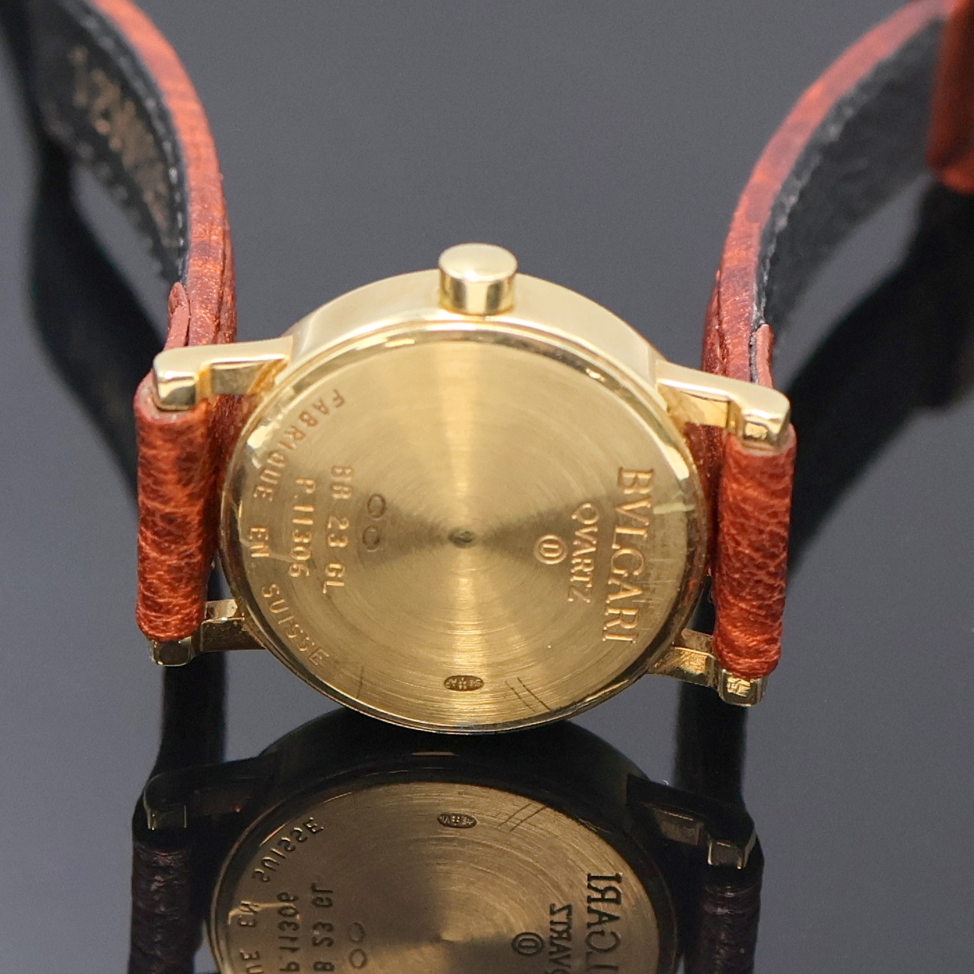 Detail d: BULGARI Damenarmbanduhr Referenz BB 23 GL in GG 750/000, Schweiz um 1995, quarz, Boden aufgedr., neutr. Lederband m. orig. Dornschl. in GG 750/000, ...