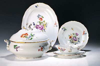 Image 26946536 - Speiseservice, Meissen, 2.H.20. Jh., für 6 Personen, 1. Wahl, polychromer ...