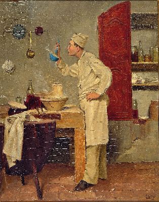 Image 26946552 - Ludwig Valenta, 1882-1943 Wien, Koch beim Probieren der Suppe, Öl/Holz, rechts ...