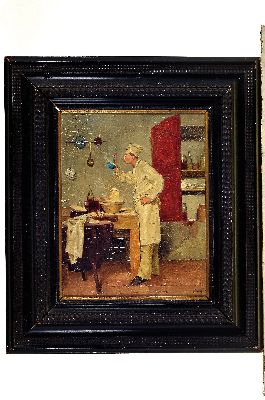 26946552k - Ludwig Valenta, 1882-1943 Wien, Koch beim Probieren der Suppe, Öl/Holz, rechts ...