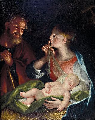 Image Unbekannter Künstler, 1. Hälfte 19. Jh., Maria und Josef mit dem Christuskind ...