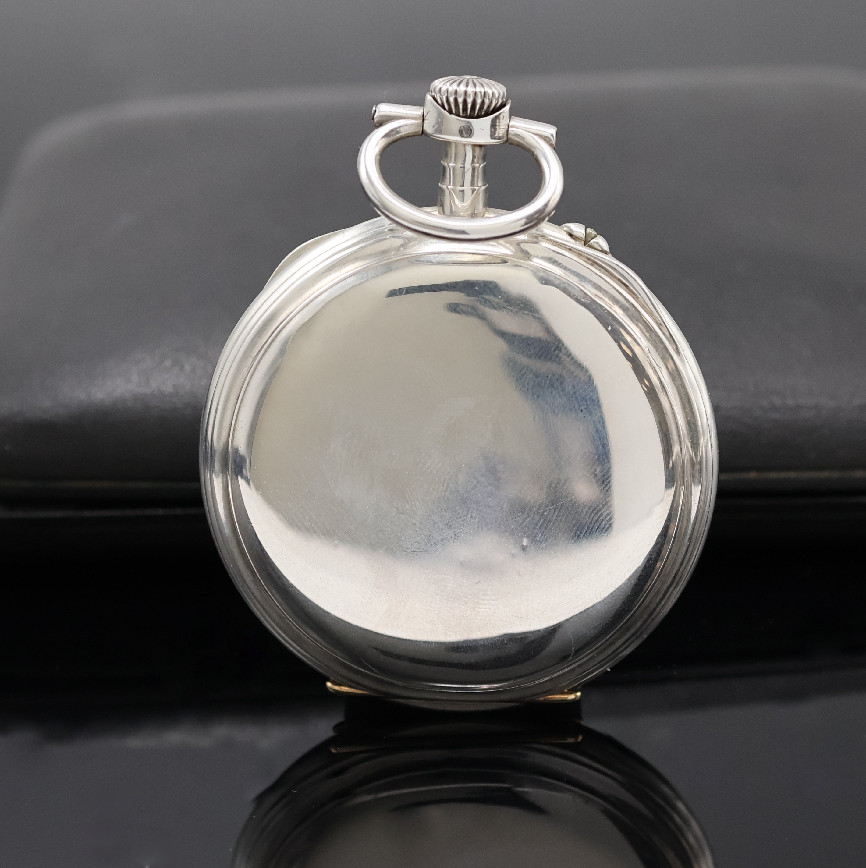 Detail a: DEUTSCHE PRÄZISIONSUHRENFABRIK GLASHÜTTE SA offene Taschenuhr in Silber mit original Etui, Deutschland um 1900, glattes Geh., Goldscharniere, ...