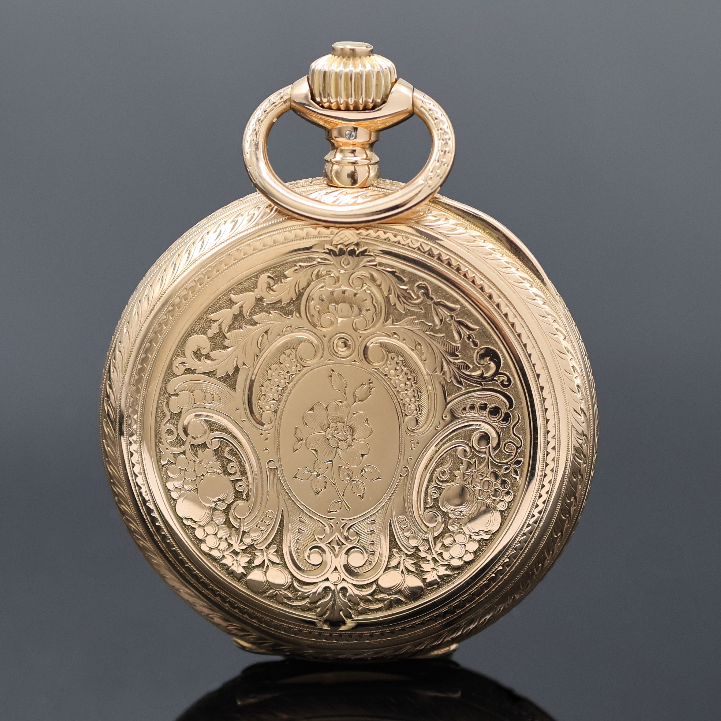 Detail c: A. LANGE & SÖHNE 1A-Herrensavonette in GG 750/000, Deutschland um 1890, reich verziertes u. graviertes 3-Deckel Goldgeh., Sprung- u. Rückdeckel ...