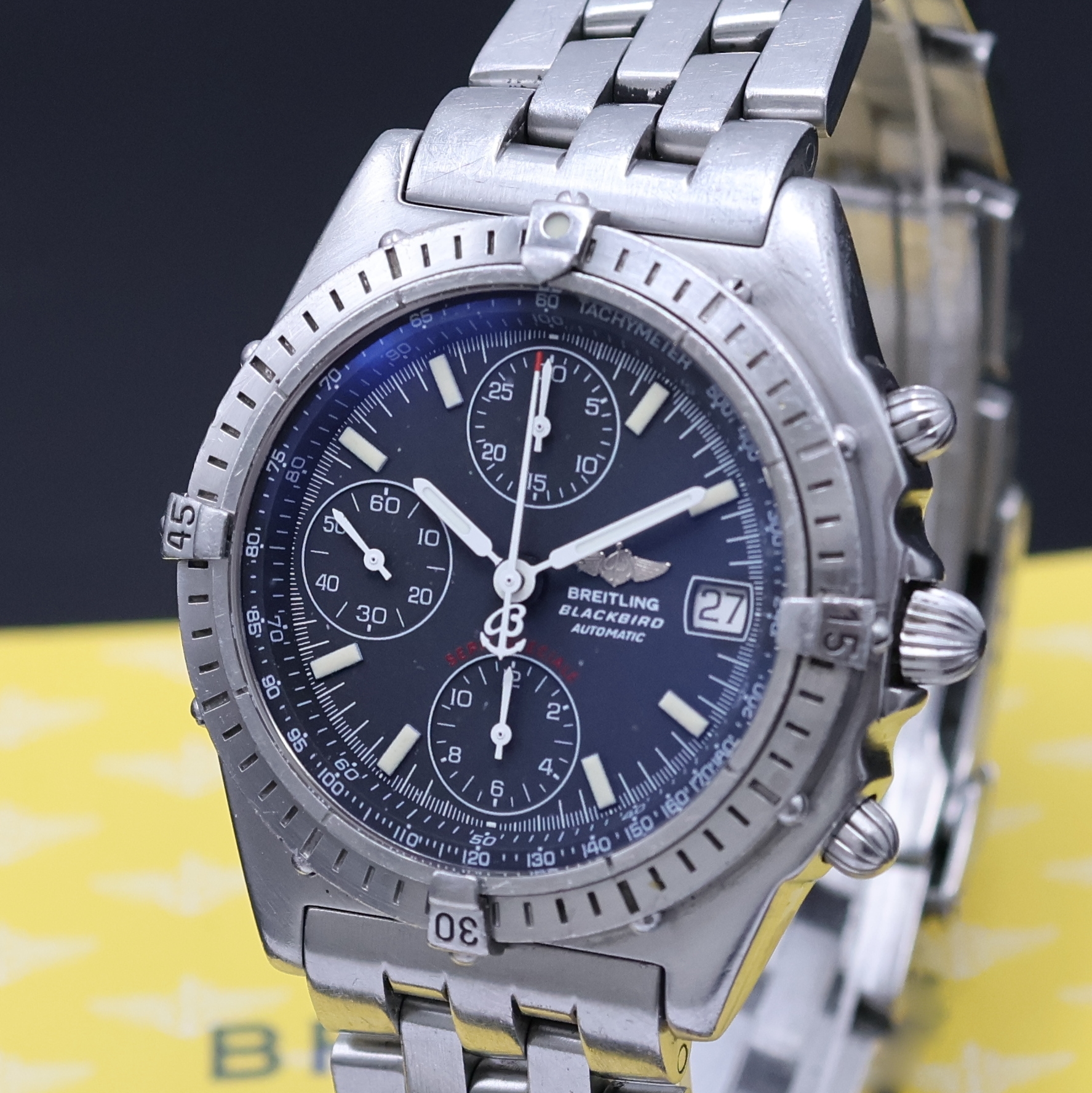 Detail a: BREITLING Chronomat Armbandchronograph Referenz A13050.1, Automatik, Boden und Krone verschr., Pilotband m. Faltschl., Lünette m. 60er Teilung eins. ...