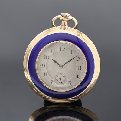 Image 26946704 - Emaillierte Taschenuhr in GG 585/000, Schweiz um 1925, Geh. sowie Rückdeckel ...