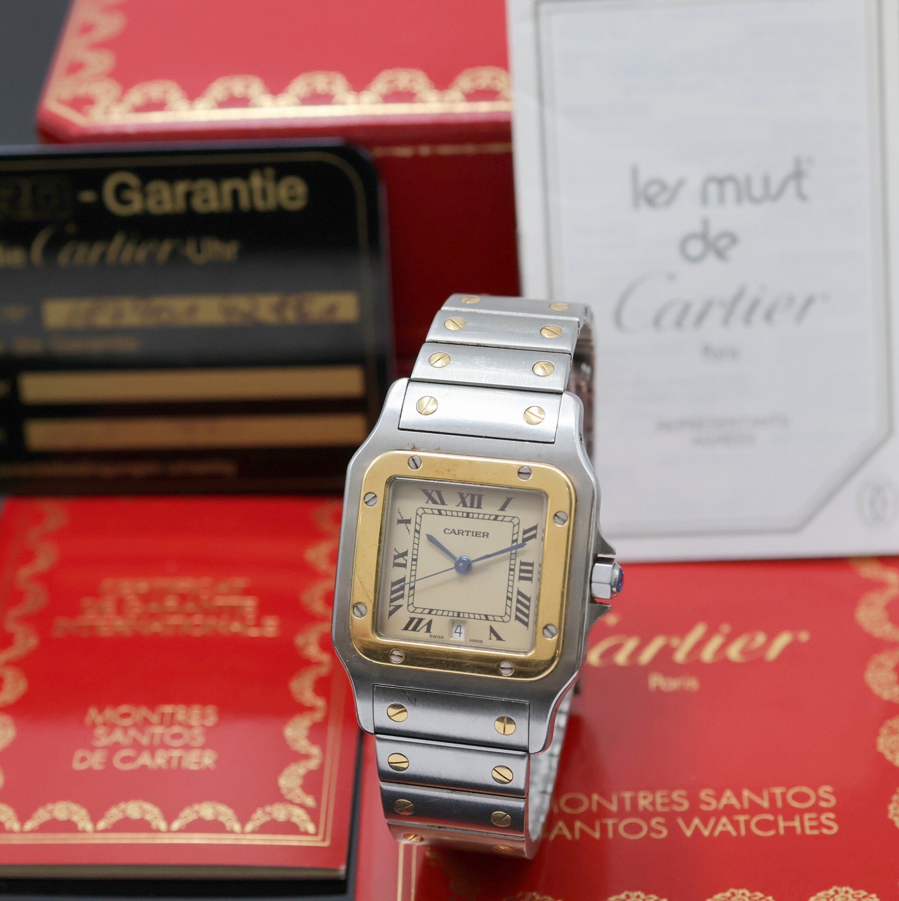 CARTIER Armbanduhr Santos Galbee Referenz 187901, Schweiz um 1995, quarz, Edelstahl/Gold kombiniert inkl. Gliederband m. Faltschl., Schmuckkrone, ...
