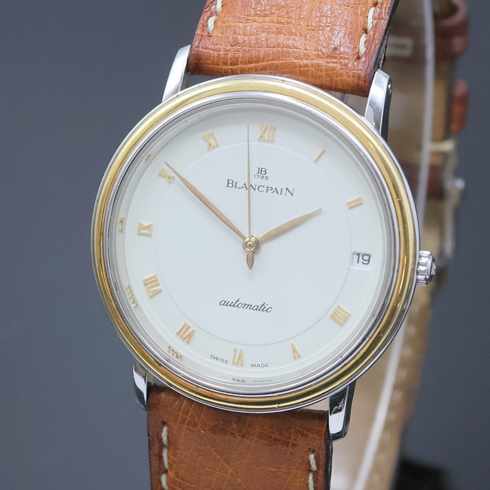 Detail a: BLANCPAIN Damenarmbanduhr Villeret in Stahl, Schweiz um 1995, Automatik, 2-tlg. Geh. inkl. Lederband m. orig. Dornschl., Glasrand u. Boden aufgedr., ...