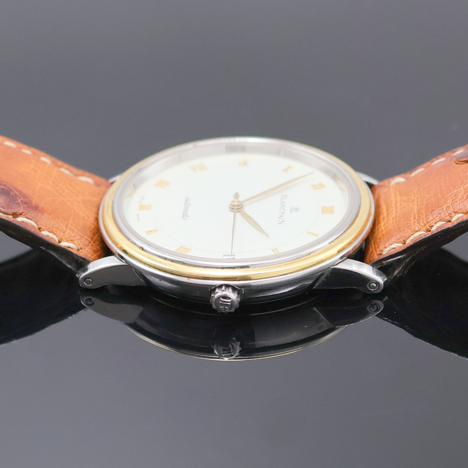 Detail c: BLANCPAIN Damenarmbanduhr Villeret in Stahl, Schweiz um 1995, Automatik, 2-tlg. Geh. inkl. Lederband m. orig. Dornschl., Glasrand u. Boden aufgedr., ...
