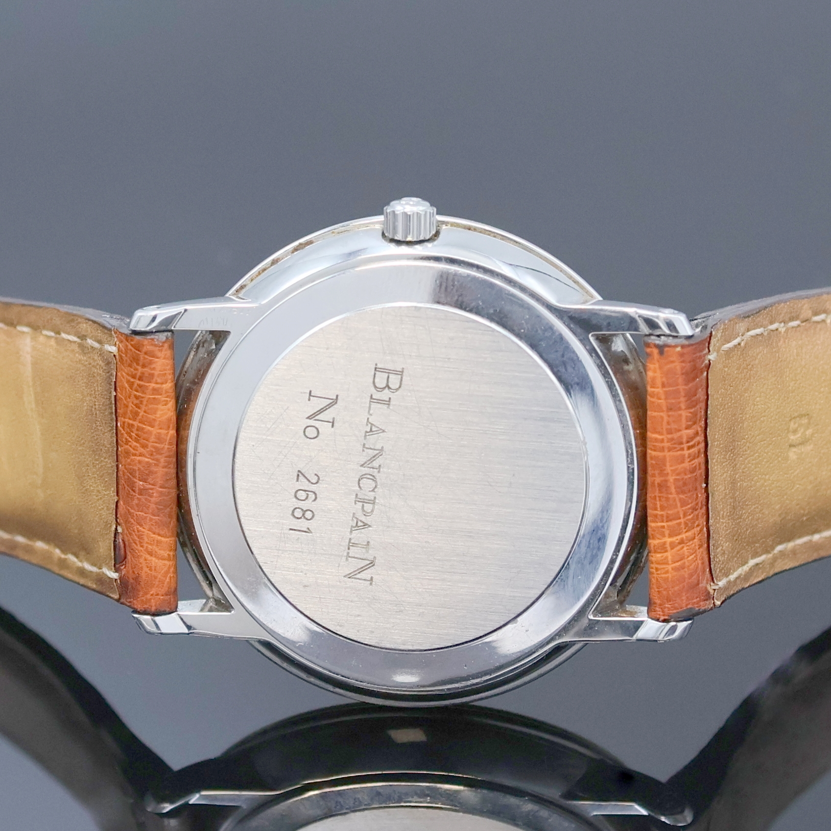 Detail d: BLANCPAIN Damenarmbanduhr Villeret in Stahl, Schweiz um 1995, Automatik, 2-tlg. Geh. inkl. Lederband m. orig. Dornschl., Glasrand u. Boden aufgedr., ...