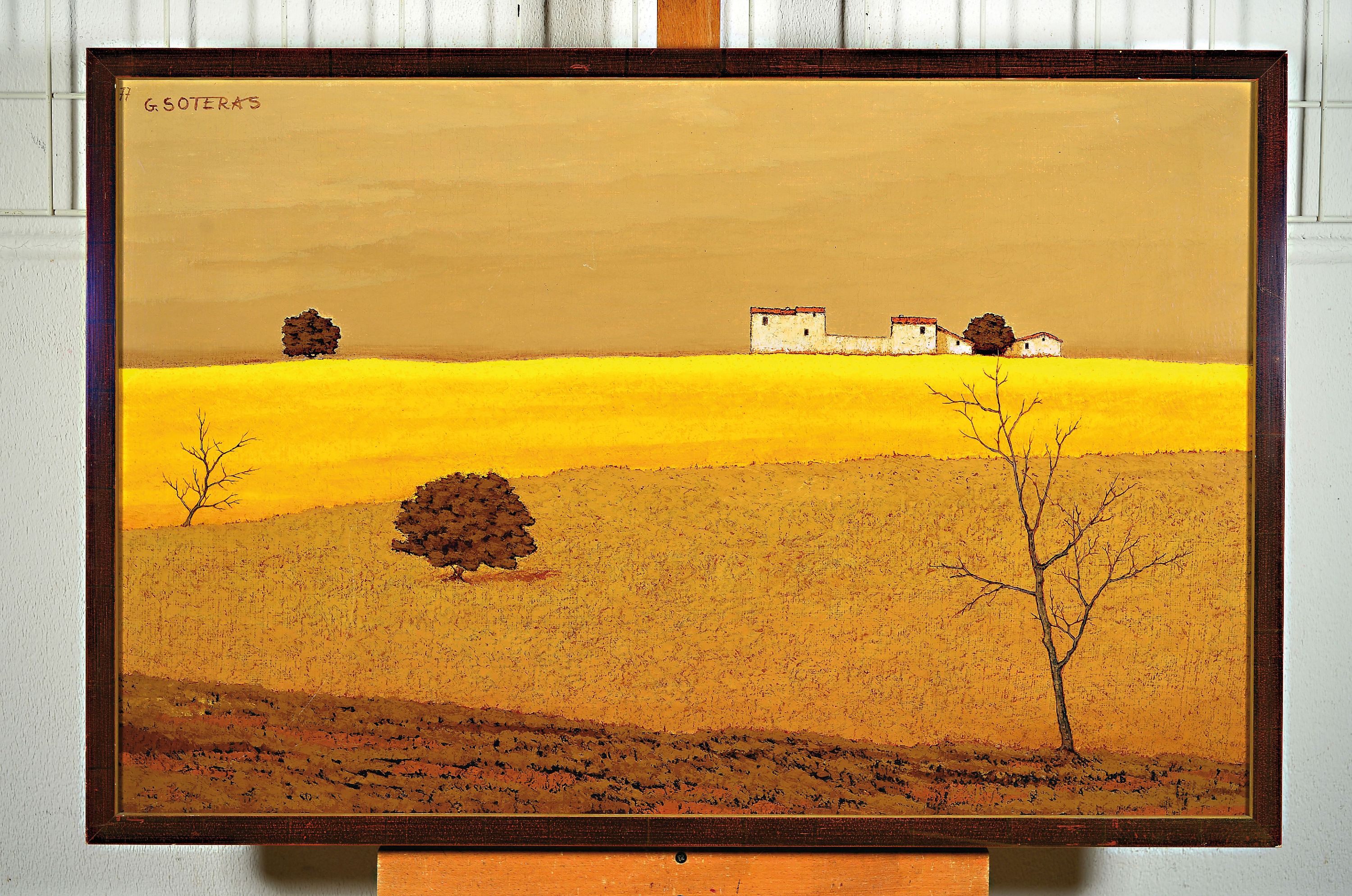 Detail k: Georg Soteras, 1917 - 1990, franz. Maler, Sommerlandschaft mit Rapsfeld und Landhaus, Öl/Lwd, li. o. signiert, 60 x 92 cm, Rahmen dat. 77