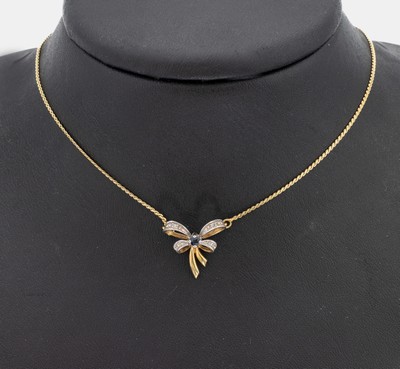 Image 14 kt Gold Diamant-Saphir-Collier, GG/WG 585/000, Mittelteil in Form einer Schleife, ...