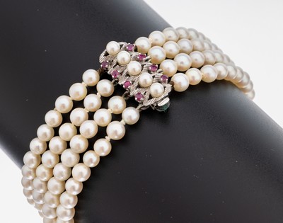 Image Zuchtperl-Armband mit 14 kt Gold Rubin -Schließe, GG/WG 585/000, 4-rhg. ...