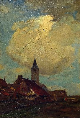 Image 26947839 - wohl niederländischer Maler, Ende 19. Jh., Dorfansicht bei aufziehendem Gewitter, ...