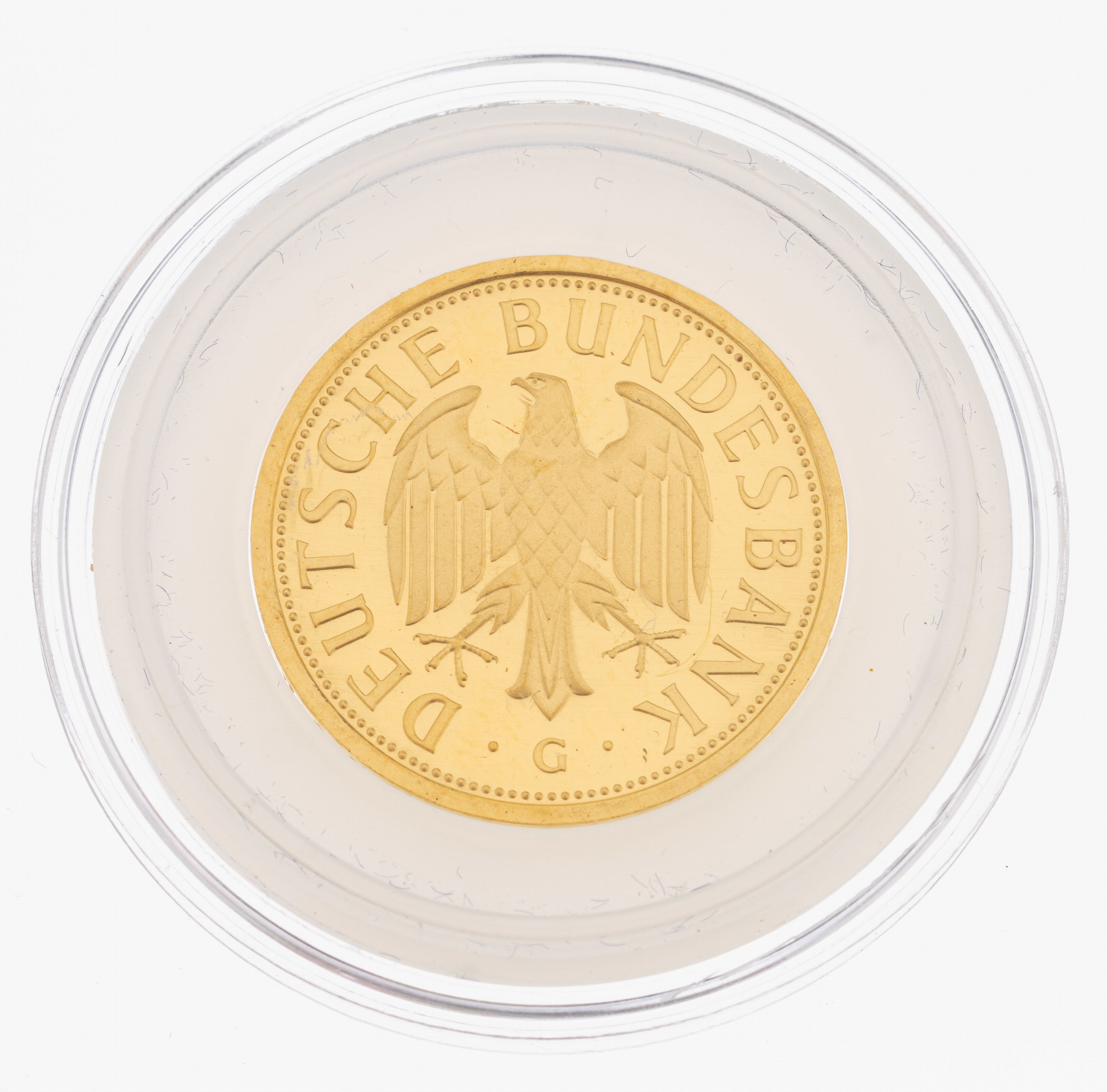 Detail a: Goldmünze 1 Deutsche Mark, sogn. Goldmark, Deutsche Bundesbank, 2001, Prägemarke G, in Münzkapsel