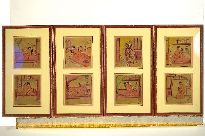 26948001k - 5 Shunga-Blätter, China, wohl um 1900, aquarelliert Zeichnungen, je zwei Ansichten ...