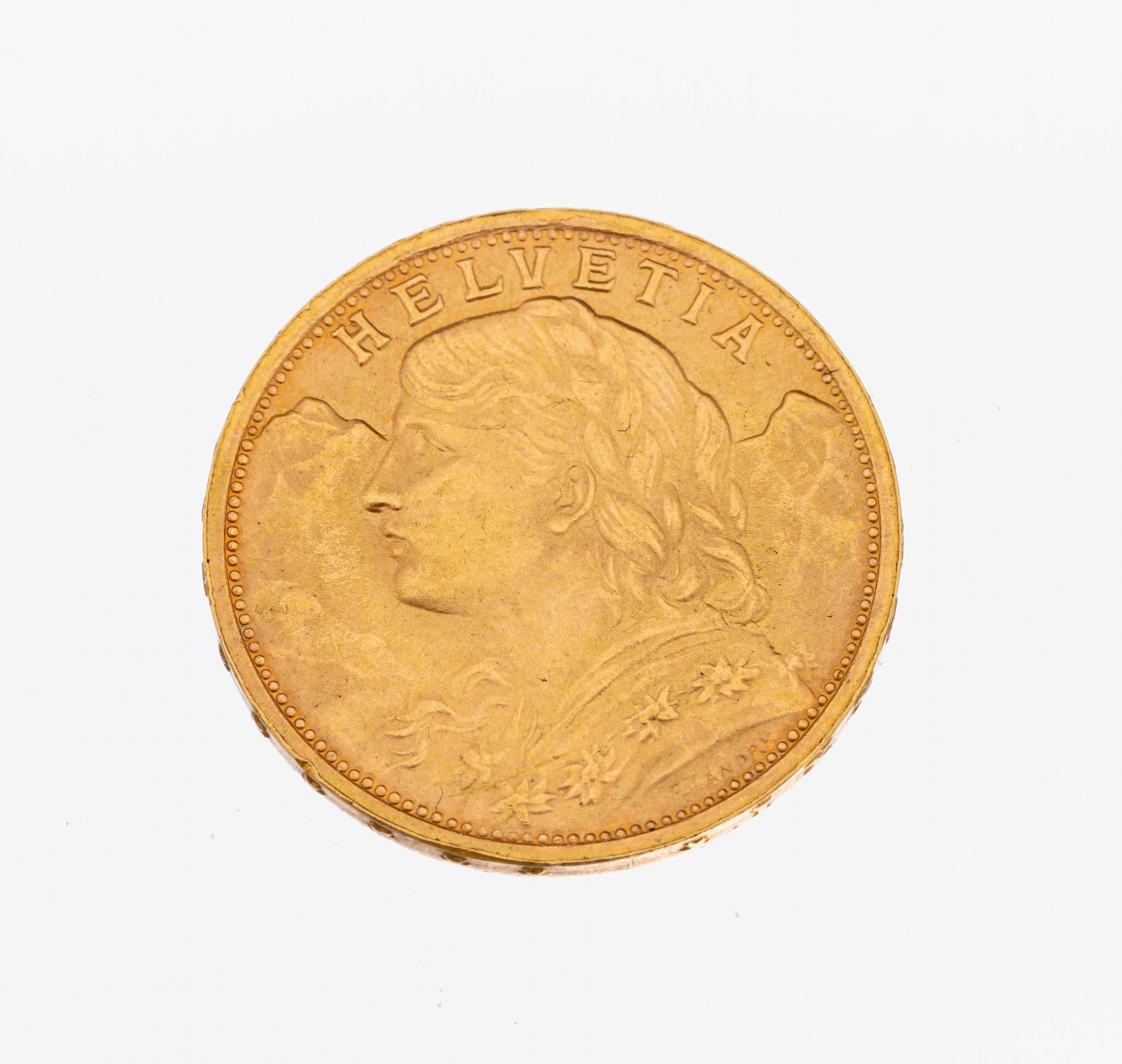Goldmünze 20 Franken, Schweiz 1947, sogn. Vreneli, Helvetia