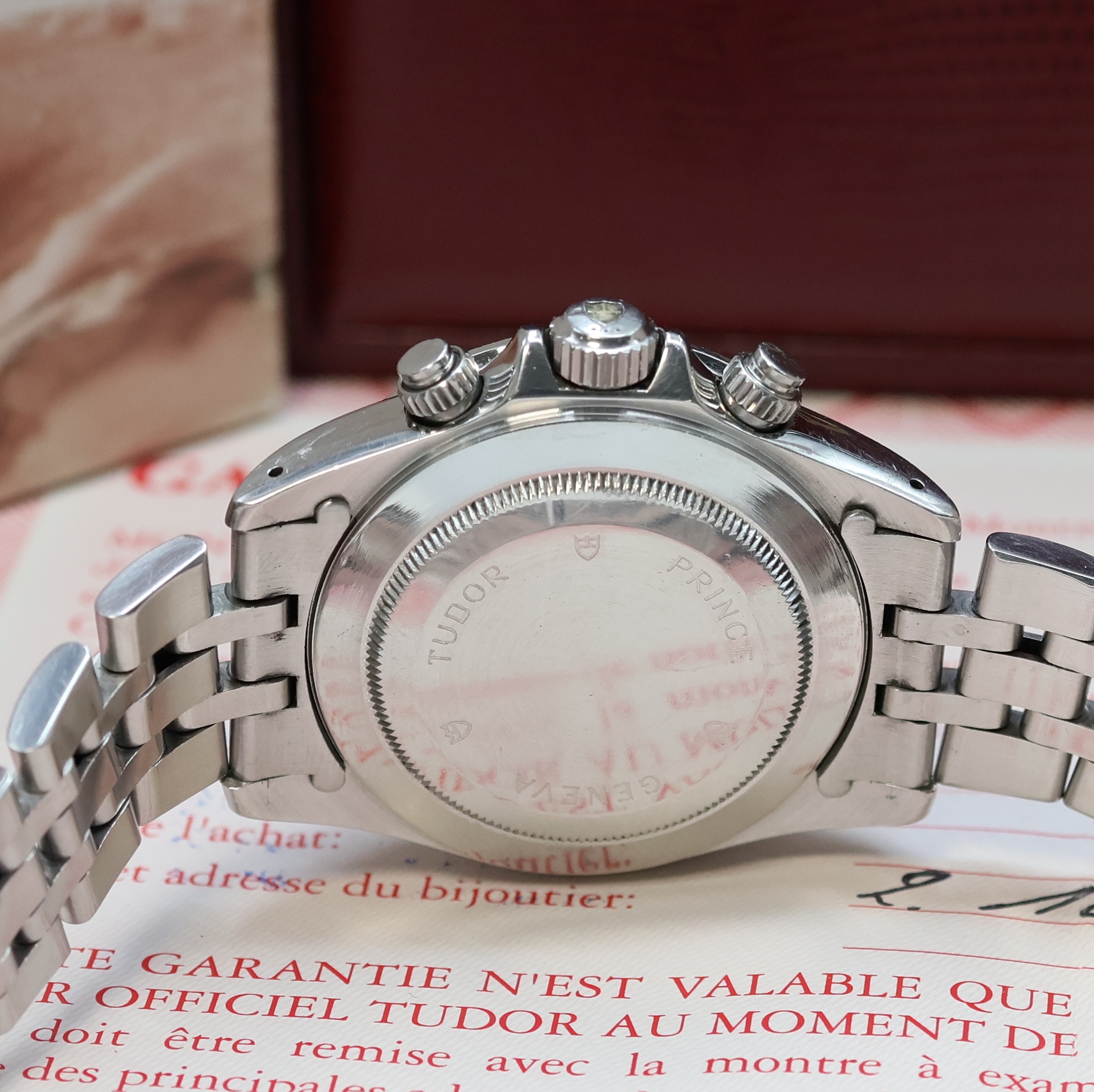 Detail d: TUDOR Armbandchronograph Prince Date Chrono Time Tiger Referenz 79280, Automatik, Edelstahlgeh. inkl. orig. Gliederband m. Faltschl., Boden, Krone ...