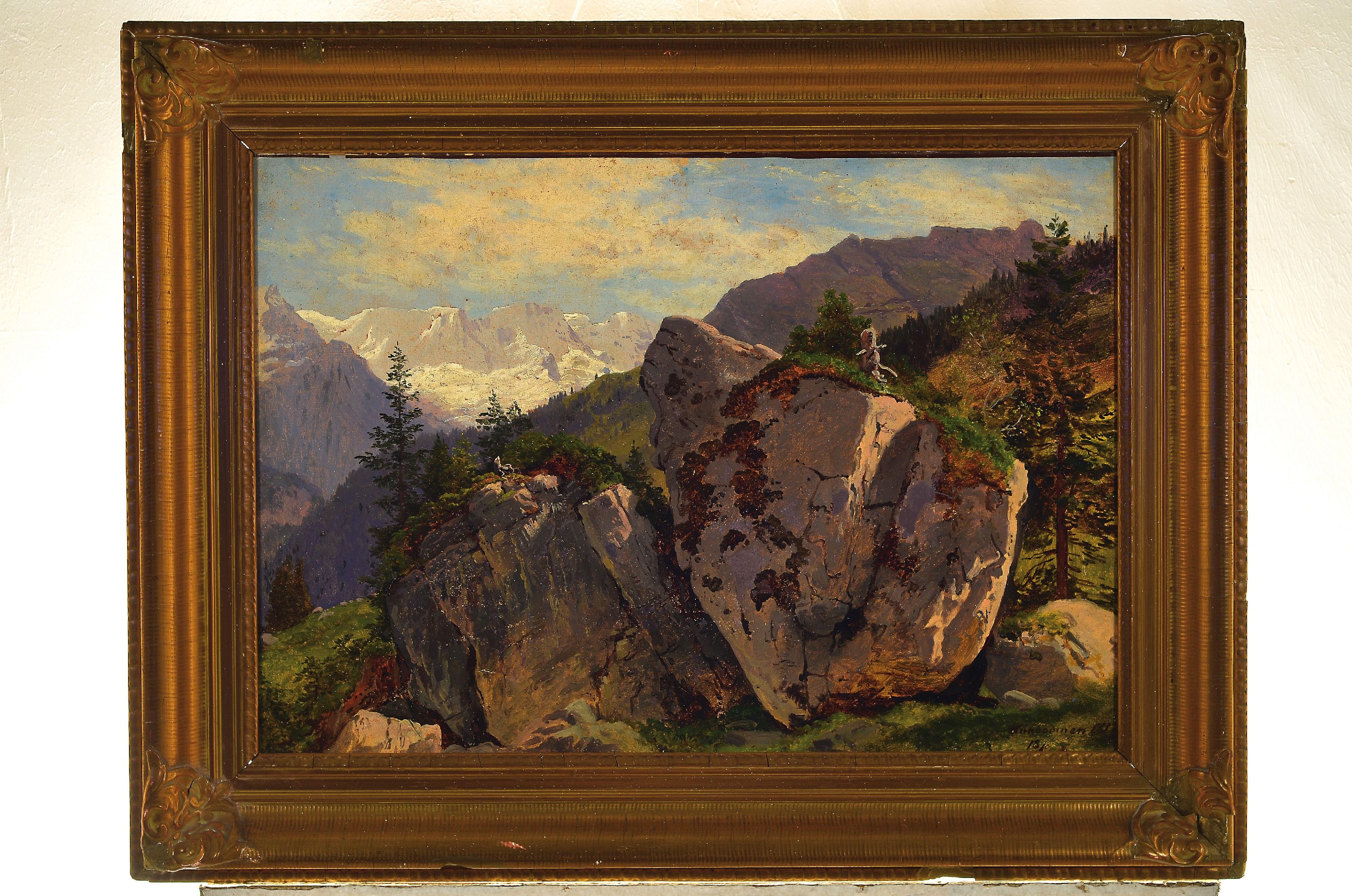 Detail k: Unbekannter wohl schweizer Maler, dat. 1810, bez. Kuhbodinen Alp ?, Öl/Lwd., qualitätvolle naturalistische Malerei, leichte Druckstelle mit kl. ...