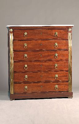 Image Semainier/Pillar chest of drawers, France, around 1890 , mahogany massive, fluting, orig. ...