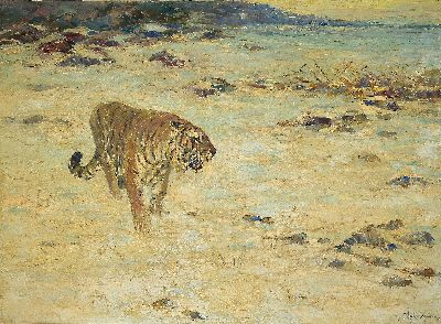Image Georg Schilling, 1899 Fürth - 1963, Tiger an der Küste, Öl/Lwd, re. unten ...
