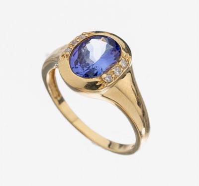 Image 26948187 - 14 kt Gold Tansanit-Brillant-Ring, GG 585/000, ovalfacett. Tansanit ca. 1.0 ct, 6 ...