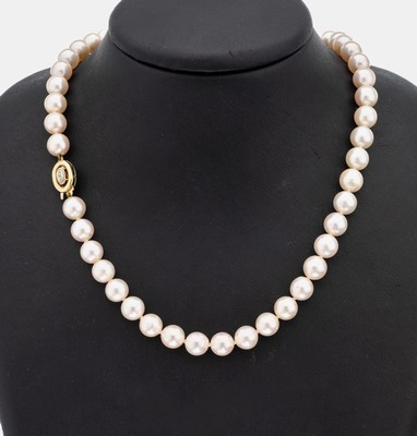 Image Collier aus Akoyazuchtperlen, Schließe GG/WG 585/000, 4 8/8-Diamanten zus. ca. ...