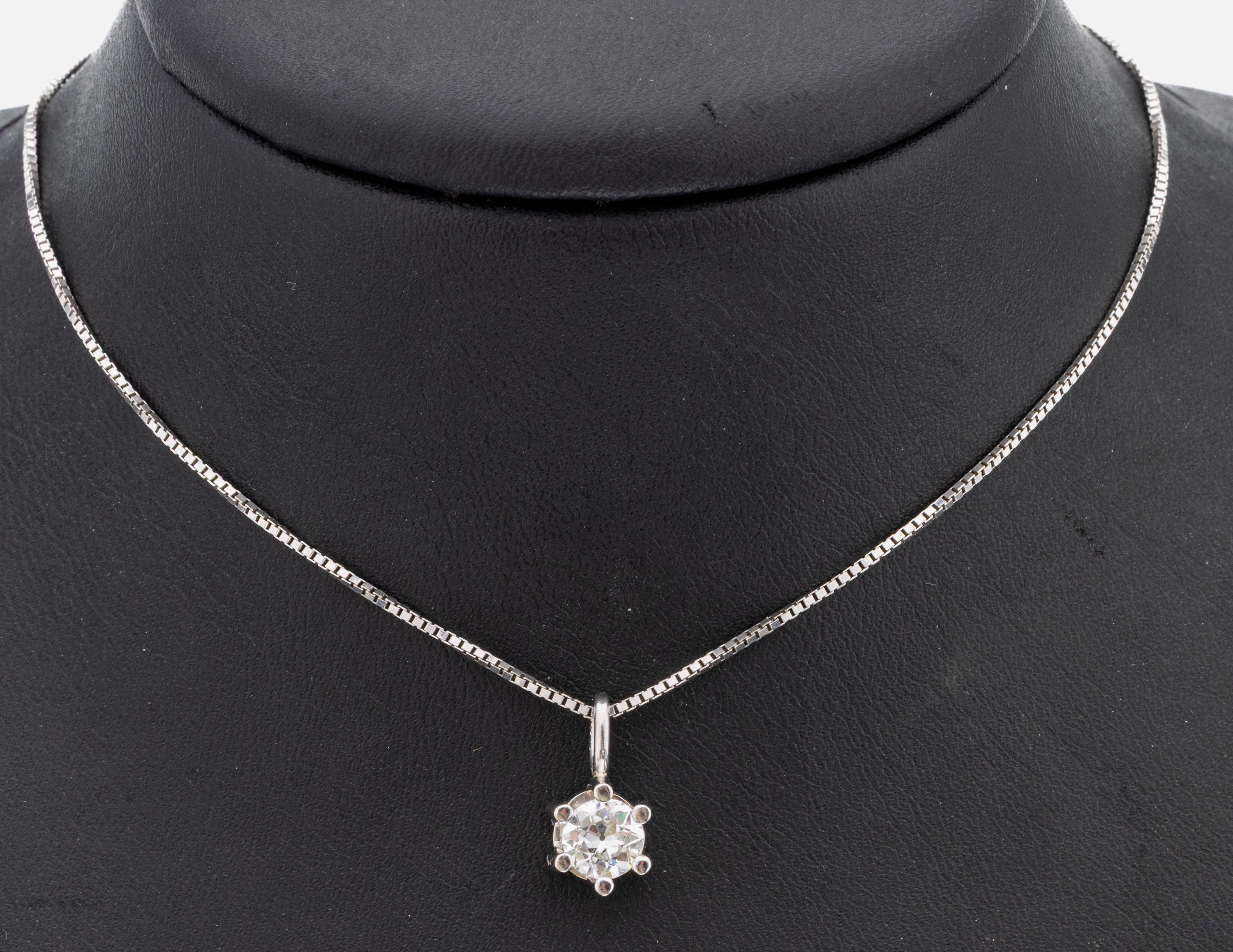 14 kt Gold Diamant-Anhänger, WG 585/000, Altschliffdiamant ca. 0.90 ct Weiß/si, an Kette, L. ca. 41 cm, Federringschließe, ca. 4.6 g