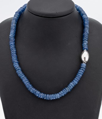 Image Collier aus Tansanit, Magnetschließe 925er Silber, Olivenform, Tansanitrondelle D ...