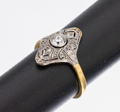Image 18 kt Gold Art-Deco Diamant-Ring, GG 750/000 und Platin, Altschliffdiamant ca. 0.20 ct ...