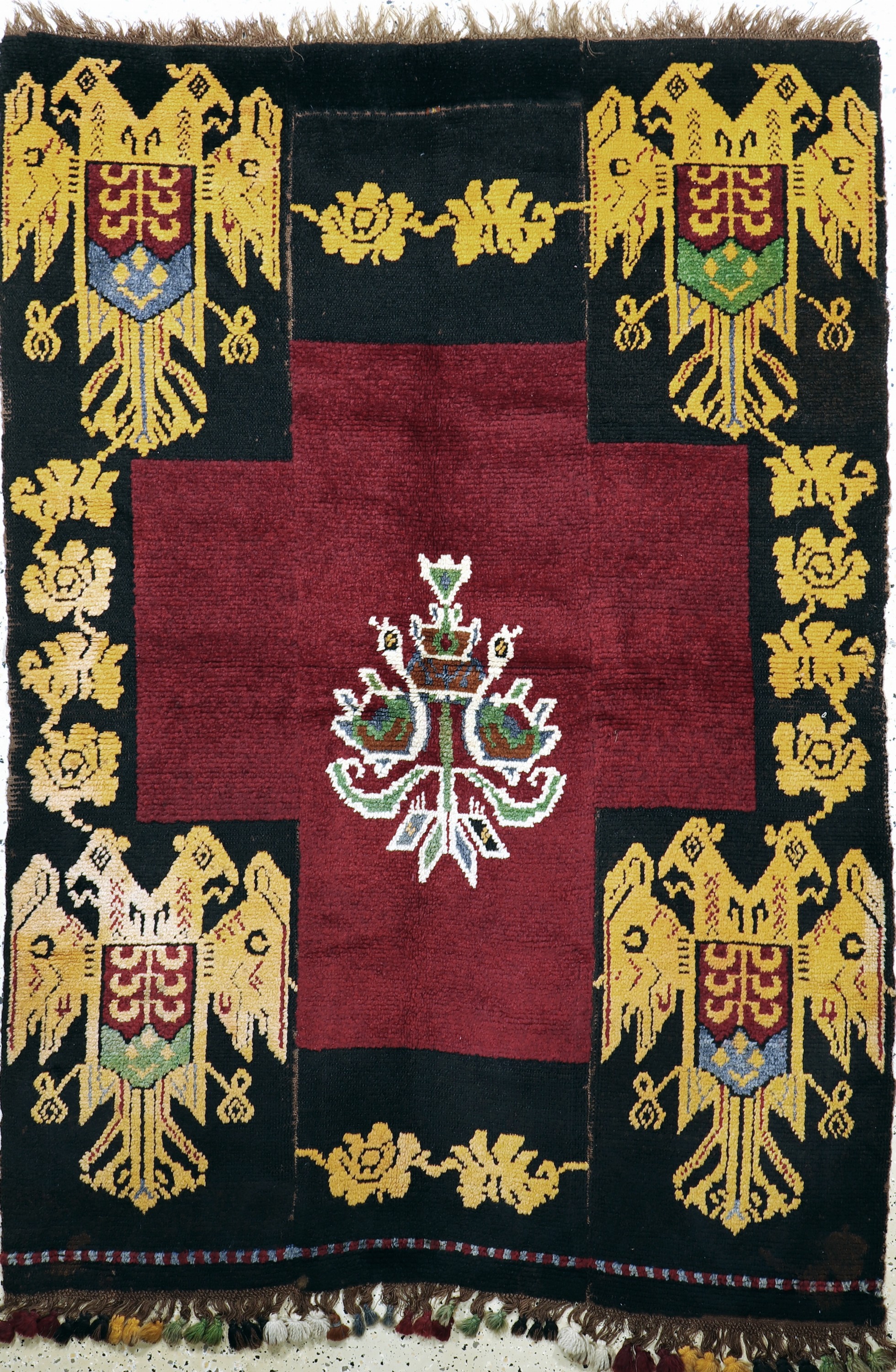 Karakalpak"Wappenteppich", Uzbekistan, Mitte 20.Jhd, Wolle auf Wolle, ca. 202 x 142 cm, (mehrere Bahnen), EHZ: 2
