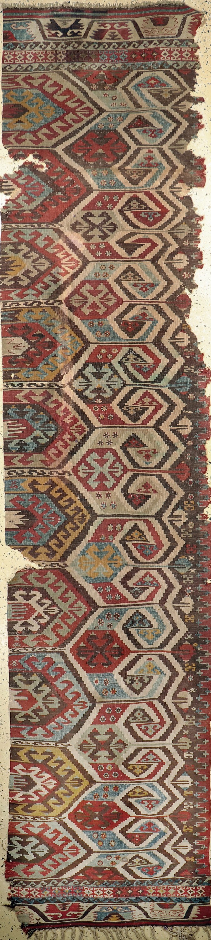 Konya Kelim antik, Türkei, Anfang 19.Jhd, Wolle auf Wolle, ca. 385 x 85 cm, EHZ: 4