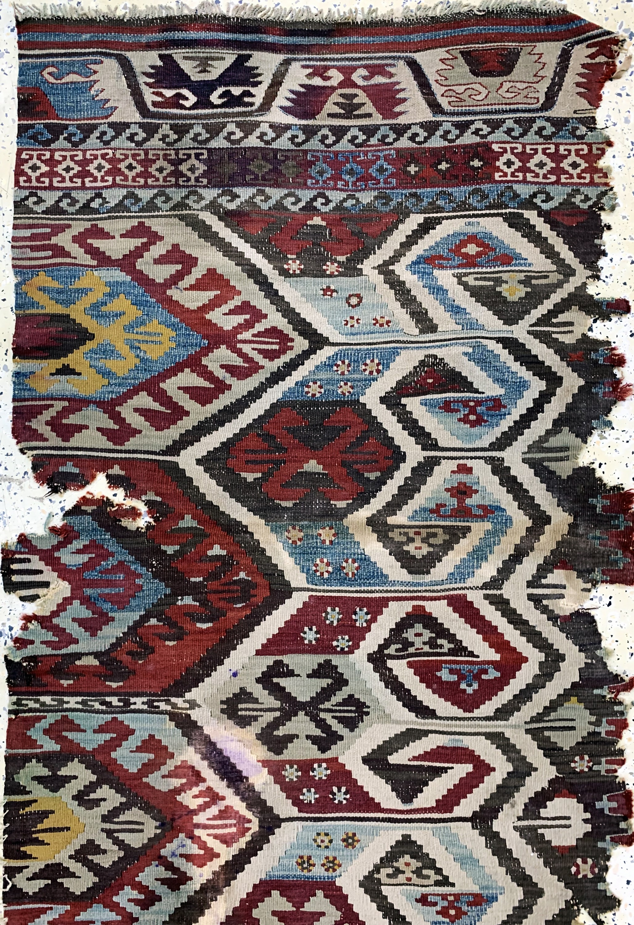 Detail a: Konya Kelim antik, Türkei, Anfang 19.Jhd, Wolle auf Wolle, ca. 385 x 85 cm, EHZ: 4