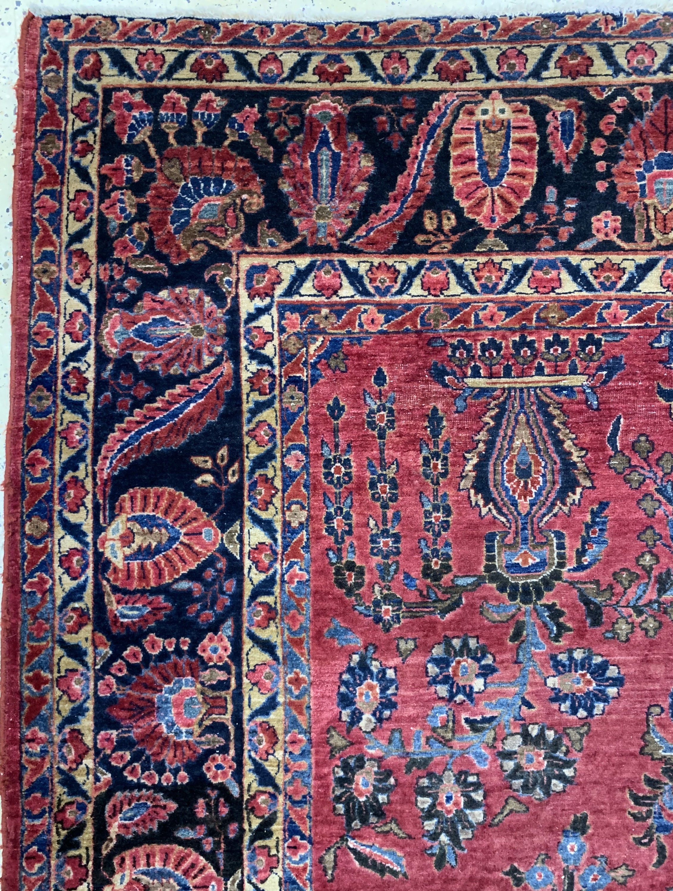 Detail d: Us Re-Import Sarogh, Persien, Anfang 20.Jhd, Wolle auf Baumwolle, ca. 380 x 275 cm,EHZ: 3
