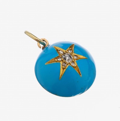 Image 18 kt Gold Email-Diamant-Anhänger, um 1880, GG 750/000, türkisfarben emaill., ...