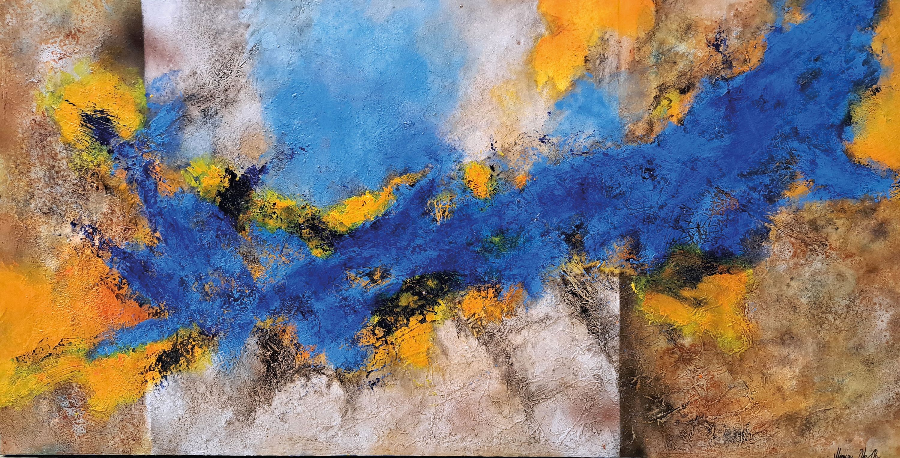 Detail k: Marion Keller, geb. 1963, Blue Wave, Acryl/Lwd, rechts unten signiert, ca. 70x140cm, mit Zertifikat