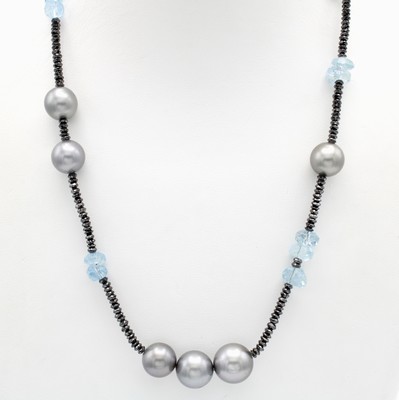 Image Collier mit Diamanten, Aquamarinen und Tahiti-zuchtperlen, Magnetschl. WG 750/000, ...