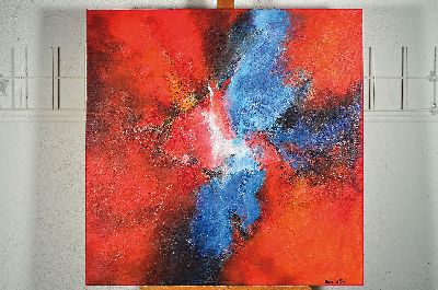 26948488k - Marion Keller, geb. 1963, Volcano, Acryl/Lwd, rechts unten signiert, ca. 80x80cm, mit ...