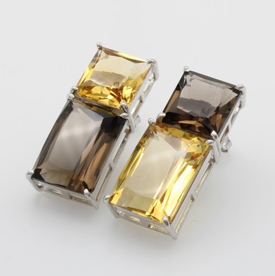 Image Paar Ohrstecker mit Farbsteinen, 925er Silber, fac. Rauchquarze und Citrine zus. ca. ...