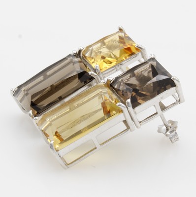 26948494a - Paar Ohrstecker mit Farbsteinen, 925er Silber, fac. Rauchquarze und Citrine zus. ca. ...
