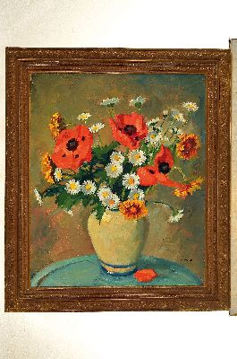 26948495k - Fritz Preiss, 1883 Stettin-1943, Blumenstillleben mit Margeriten und Mohn, Öl/Lwd, ...