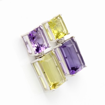 26948496a - Paar Ohrstecker mit Farbsteinen und Diamanten, 925er Silber, fac. Amethyste u. ...