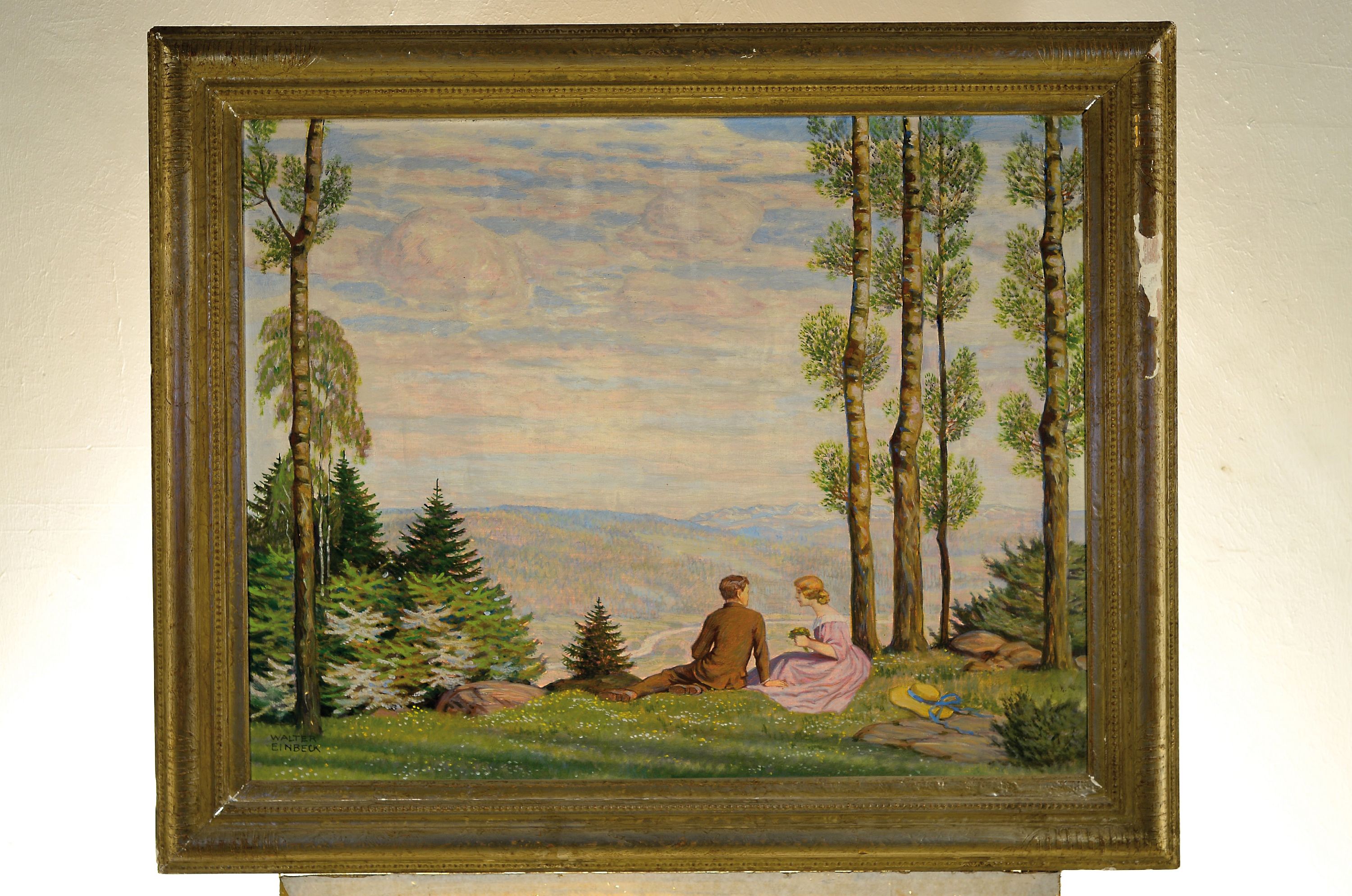 Detail k: Walter Einbeck, 1890 Magdeburg-1968 München, Paar beim Blick über ein Tal, Öl/Lwd, links unten signiert, ca. 68x85cm, Rahmen besch. ca.86x101cm