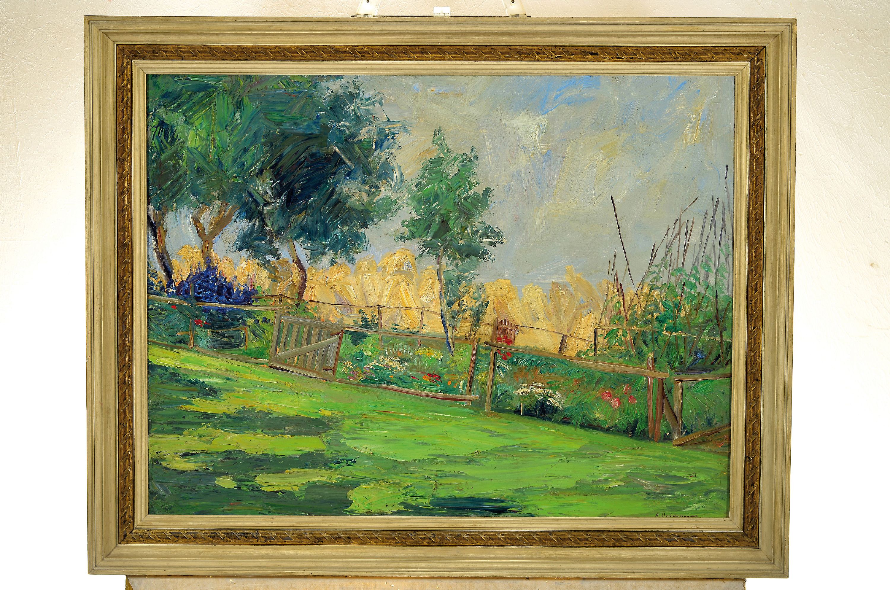 Detail k: Alfred Hofmann-Stollberg, 1882 Oberplanitz bei Zwickau-1962 Dresden, Bauerngarten, rückseitig so betitelt, Öl/Lwd, rechts unten signiert, ca. ...