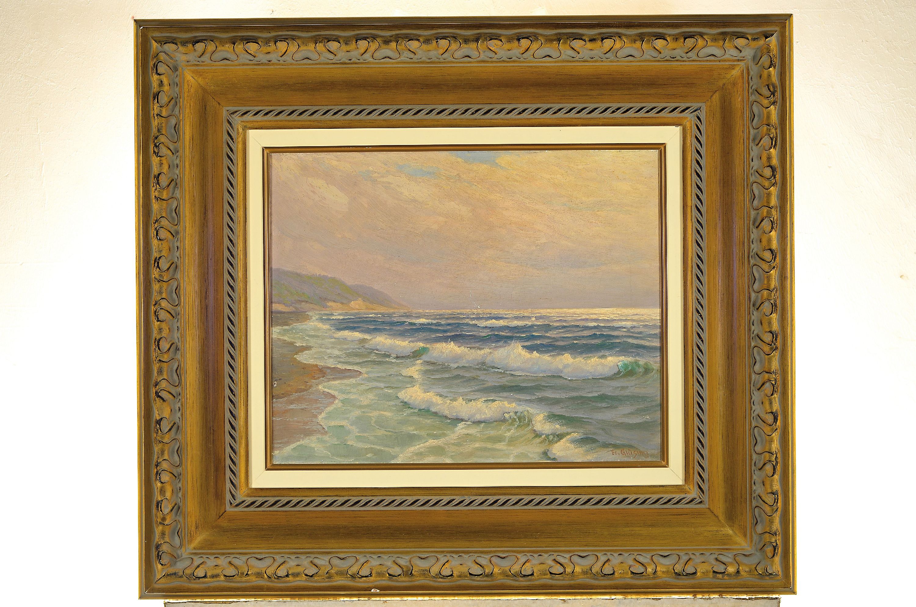 Detail k: Martin Franz (Fräncis-)Glüsing, 1885 Hamburg, - 1956, Marinemaler, Brandung, Öl/ Lwd, re. u. signiert Fr.Glüsing, krakeliert, li. seitlich ...