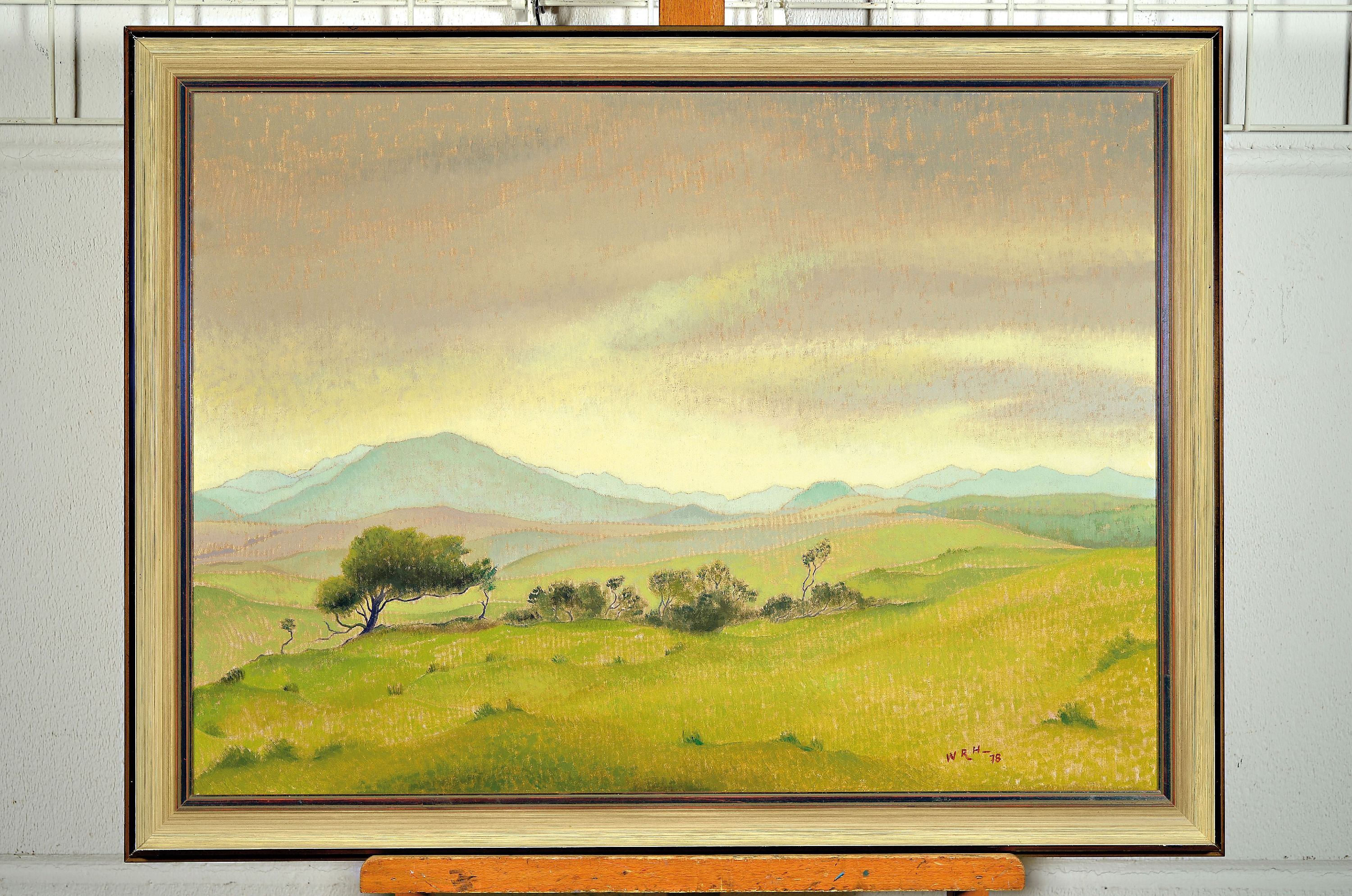 Detail k: Habicht, Walter Rollemann, 1906 Berlin - 1999 Darmstadt, Sommerlandschaft mit Blick aufein Gebirge, Öl/Lwd., signiert, dat.78, 55 x 75 cm, Rahmen, ...